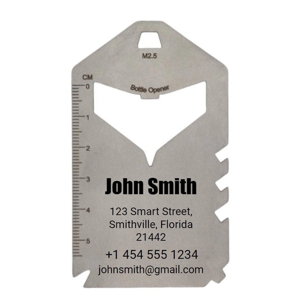 Personalized Stainless Steel Luggage Tag Multi-Tool Card - Custom Travel Companion with Name, Address, and Practical Features