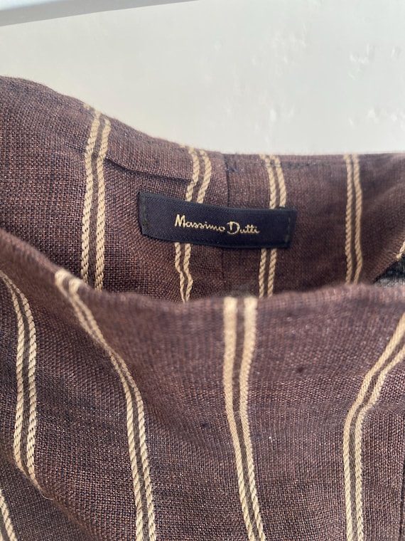 ★ Massimo Dutti★ Buckle Detail 100% Linen Stripe Pants 05 100% linen striped trousers with buckle detail · Green-grey