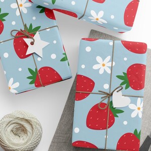 Strawberry Print Wrapping Paper - Adorable Strawberry Theme Gift Wrap - Strawberries Theme Birthday, Baby Shower - Kid&#39;s Birthday Wrap