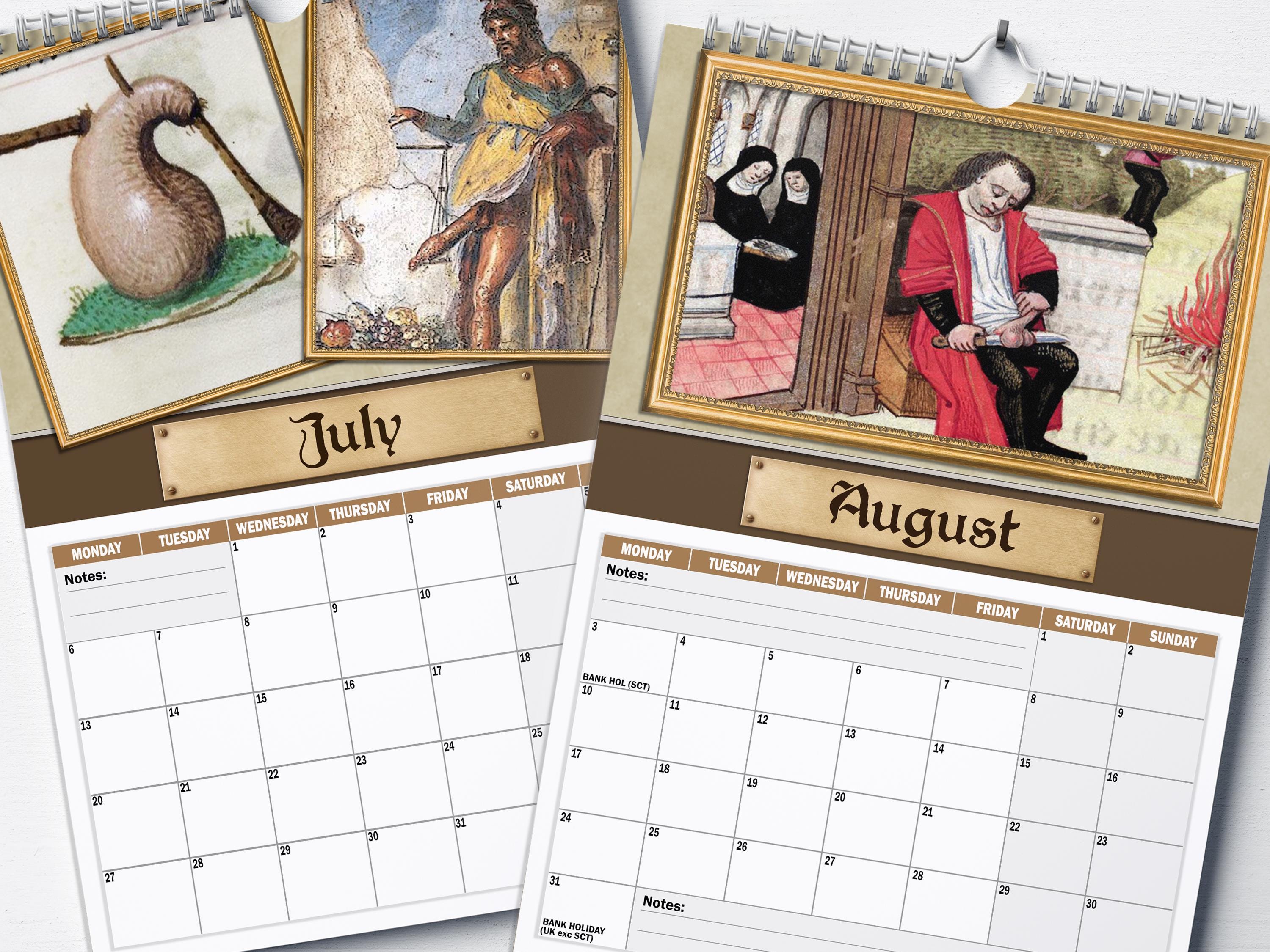 Calendario 2026 Medieval Pics - Da Parete, Con Illustrazioni Umoristiche, 28.5x21 Cm
