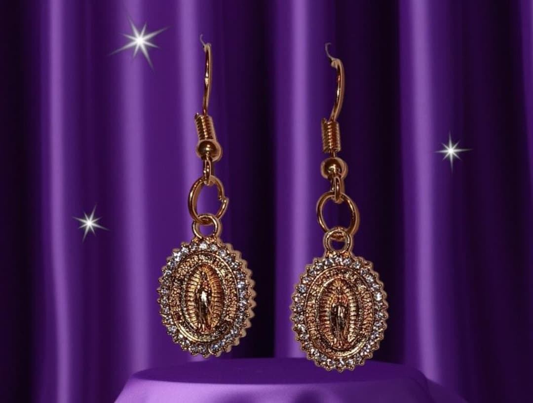 Virgin Mary Earrings Gold Earrings Religious Earrings Gold Etsy