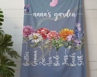 Decken für Mama, Muttertag, Premium-Fleece werfen, Garten-Thema, Geburtsblumen, personalisiert, individuelle Decken, für Oma, Omas Garten, Design9