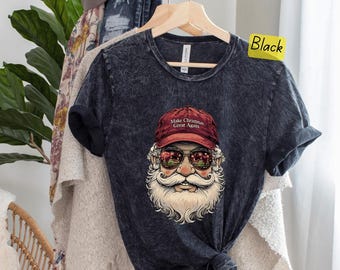 Make Christmas Great Again Shirt, citaat van Trump, T-shirt met kerst Trump Mineral Wash, kerstshirt, grappige kersttop, uniseks shirt, Republikein, kerstmis
