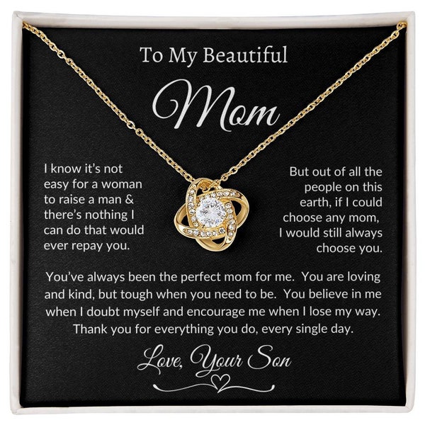 Love Knot Necklace For Mom,From Son,Mothers Day,Custom Jewelry,Luxury Gift Box,Keepsake,Birthday,Best Mom,Greatest Mom,Thank You,Love,Mother