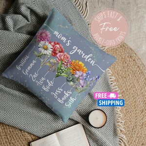 Custom Mom&#39;s Garden Pillow, Personalized Birth flower Pillow, Grandmas Garden Pillow with Birth Flowers,Gift for Mom,Mother&#39;s Day Gift