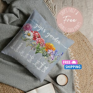 Custom Grandma&#39;s Garden Pillow, Personalized Birthflower Pillow, Mom&#39;s Garden Pillow with Kids Names, Gift for Grandma, Mother&#39;s Day Gift