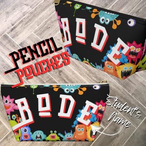 Trousse personnalisée Friendly Monsters, Rentrée scolaire, Imperméable, Personnalisable, Unique pour chaque enfant, Thèmes amusants, Toutes les couleurs, tous les personnages