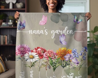 Decke für Mama, Muttertag, Premium-Fleece werfen, Garten-Thema, Geburtsblumen, personalisiert, individuelle Decken, für Oma, Nana's Garten, Design3