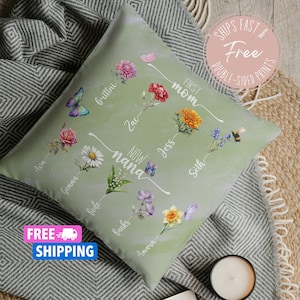 Custom Grandma&#39;s Garden Pillow, Personalized Birthflower Pillow, Nana&#39;s Garden Pillow with Grandkids, Gift for Grandma, Mother&#39;s Day Gift