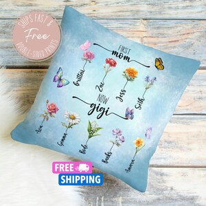Custom Mom&#39;s Garden Pillow, Personalized Birth flower Pillow, Grandmas Garden Pillow with Birth Flowers,Gift for Mom,Mother&#39;s Day Gift
