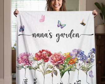 Decke für Mama, Muttertag, Premium-Fleece werfen, Garten-Thema, Geburtsblumen, personalisiert, kundenspezifische Decken, für Oma, Nana's Garten, spezielles