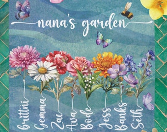 Blanket For Mom,Mothers Day,Premium Fleece Throw,Garden Theme,Birth Flowers,Personalized,Custom Blankets,For Grandma,Nana's Garden,Design4