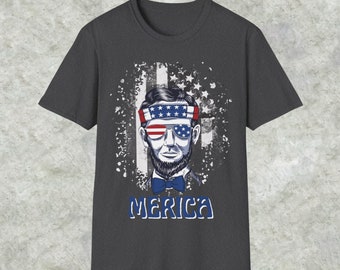 Unisex MERICA TShirt, Abe Lincoln Shirt,Patriotic, 4th of July, Independence Day, Summer, Spring, Warm Weather,Funny MERICA,Humor Shirt
