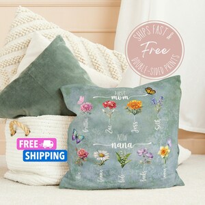 Custom Mom&#39;s Garden Pillow, Personalized Birth flower Pillow, Grandmas Garden Pillow with Birth Flowers,Gift for Mom,Mother&#39;s Day Gift
