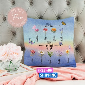 Custom Mom&#39;s Garden Pillow, Personalized Birth flower Pillow, Grandmas Garden Pillow with Birth Flowers,Gift for Mom,Mother&#39;s Day Gift