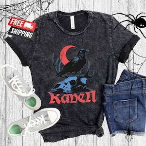 RAVEN Halloween Mineral Tee,Spooky shirt,Birds,Horror,Free Shipping,Vintage,Scary Bird,Skull,Skulls,Animal Skull,Moon,Fall Season,Winter