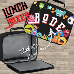 Sac à lunch personnalisé Friendly Monsters, Rentrée scolaire, Imperméable, Personnalisable, Unique pour chaque enfant, Thèmes amusants, Toutes les couleurs, tous les personnages