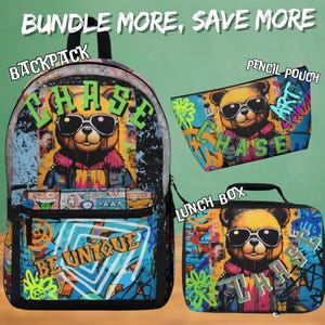 Lot scolaire personnalisé sur le thème de l'ours hipster,Rentrée scolaire,Imperméable,Personnalisable,Unique pour chaque enfant,Thèmes amusants,Expédié rapide, Animaux