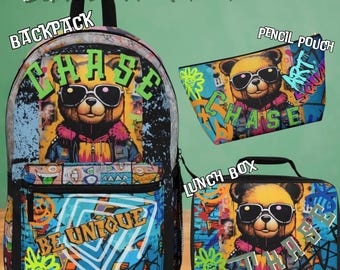 Hipster Bear Themed Personalized School Bundle,Back To School,Waterproof,Customizable,Unique For Every Child,Fun Themes,Ships Fast, Animals