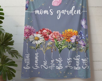 Decke für Mama, Muttertag, Premium-Fleece werfen, Garten-Thema, Geburtsblumen, personalisiert, kundenspezifische Decken, für Oma, Nana's Garten, Design6