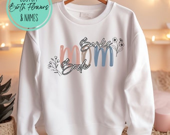 Personalized MOM Sweatshirt with Pet Names Sleeve Print, Mother's Day Gift