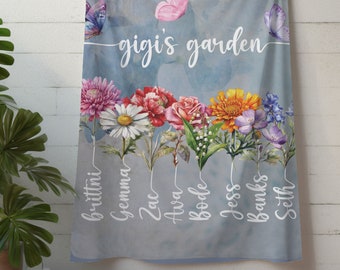 Decke für Mama, Muttertag, Premium-Fleece werfen, Garten-Thema, Geburtsblumen, personalisiert, benutzerdefinierte Decken, für Oma, Omas Garten, Design7