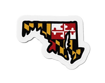 Ímã recortado com o contorno da bandeira de Maryland | Ímã adesivo com o mapa de Maryland