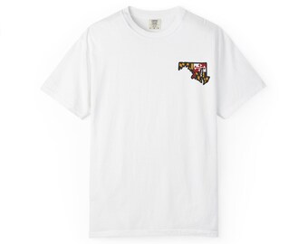 Camiseta Blue Crab Maryland Flag | Logotipo do contorno do estado no peito, estampa nas costas