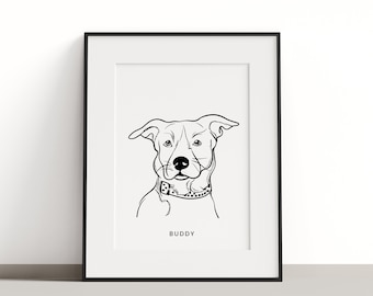 Custom Pet Portrait, Dog Line Drawing, Personalised Pet Art, Dog Illustration, Dog Portrait, Dog Sketch, Dog Outline, Printable Pet Portrait