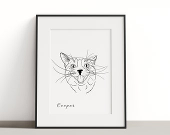 Custom Cat Portrait, Line Drawing, Pet Art, Line Cat Portrait, Cat Sketch, Line Art Gift, Cat Outline, Wedding Napkins, Cat Head Outline