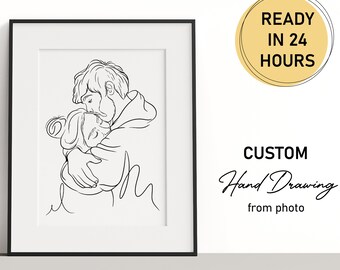 Custom Portrait From Photo, Couple Gift, Family Illustration, Faceless Portrait, Couple Line Drawing Art, Sketches Art, Engagement Gift