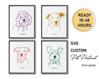 Custom Pet Portrait, Color Pet Art, Wedding Napkins Drawing, SVG Dog Portrait, Pet Line Drawing, Digital Pet Art, Cute Dog Art, Dog Mom Gift