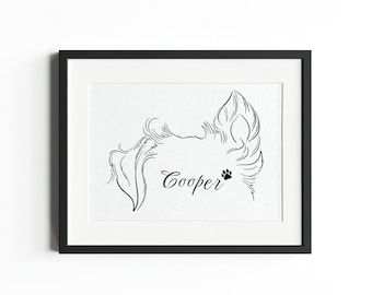 Custom Pet Ears, Pet Ears Line Drawing, Pet Line Art Gift, Pet Outline, Digital line drawing, Tattoo Commission, Dog Portrait Gift