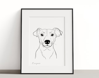 Custom Dog Portrait, Line Drawing, Pet Art, Line Dog Portrait, Dog Sketch, Line Art Gift, Dog Outline, Printable Pet Portrait, Pet Outline