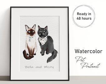 Custom Cat Painting, Watercolor Cat Illustration, Pet Memorial, Cat Portraits from Photos, Cat Portrait, PNG Cat Portrait, Mini Pet Portrait