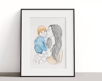 Minimal Watercolor Portrait, Portrait from Photos, Family Portrait, Couple Painting, Watercolor Illustration, Engagement Gift