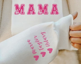 Custom Mama Sweatshirt with Children Name on Sleeve, Mama Sweatshirt, Minimalist Mama, Gift for Mom, Mom Sweatshirt, Personalized Gift