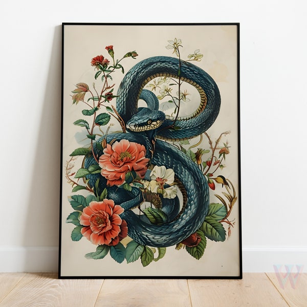 Antique Nature Print, Vintage Serpent Print, Professional Reproduction, Antique Snake and Fauna Print Nature Wall Art Nature Art Print