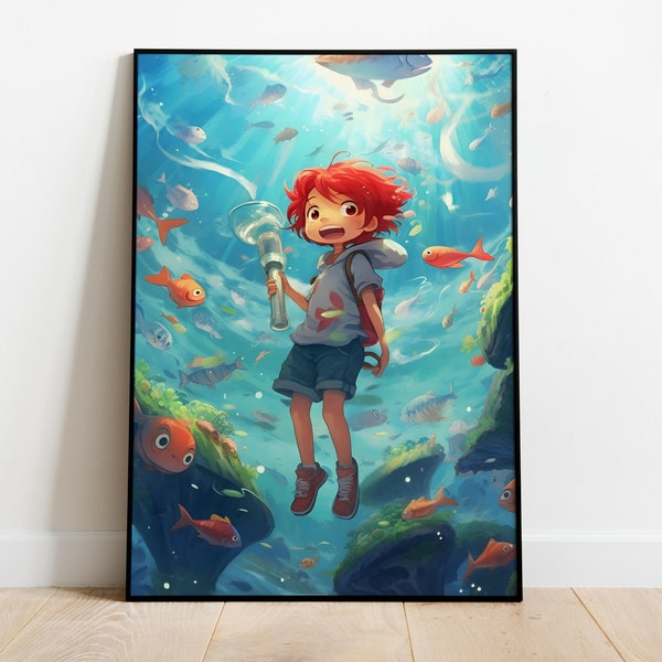 Ponyo Movie Poster, Studio Ghibli Ponyo Movie Poster, Animated Film Artwork, Hayao Miyazaki Classic, Kids Room Decor, Gift for Anime Lovers