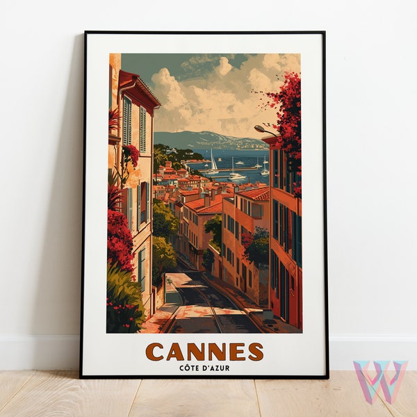 Cannes Cote d'Azur Poster - French Riviera Seaside Charm Wall Art, Downloadable Retro Travel Print, Digital Artwork PDF/JPG