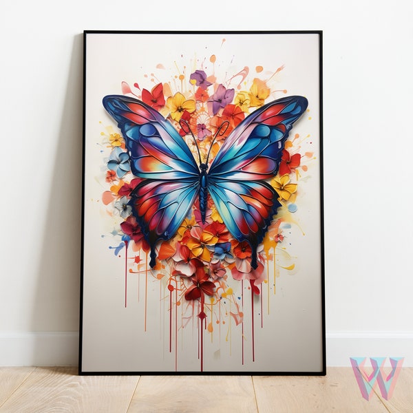 Digital Butterfly Art, Instant Download Print, Vibrant Modern Home Decor, Printable Abstract Colorful Poster, High-Res Explosion JPG & PDF