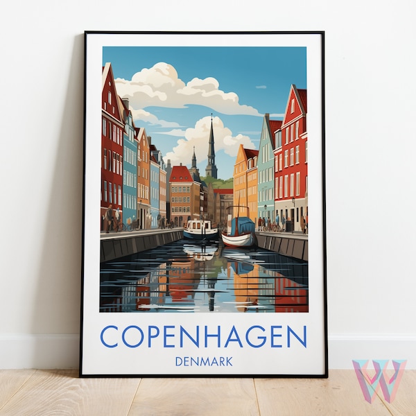 Copenhagen Travel Print, Denmark Urban Landscape Poster, Nyhavn Waterfront Digital Art, Instant Download A4, Modern Scandinavian Home Decor