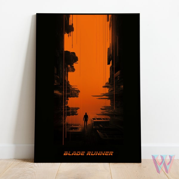 Blade Runner Inspired Cyberpunk Sunset Poster, Futuristic Cityscape Printable Art, A4 Sci-Fi Movie Wall Decor, Digital Download
