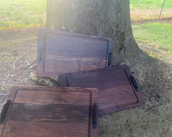 Bandeja para ahumar rústica hecha a mano, tabla de cortar, bandeja para servir