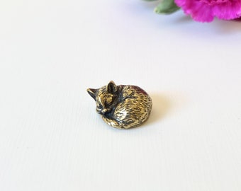 Brass Sleeping Cat Figurine