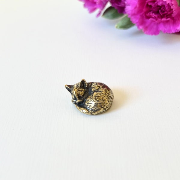 Brass Sleeping Cat Figurine