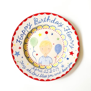 Happy birthday plate for child - birthday plate handpainted keepsake plate personalized for toddler or baby first birthday