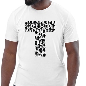 Yeti-Tee, yeti, Sasquatch, big foot, (a letter T shirt), letter T, T,