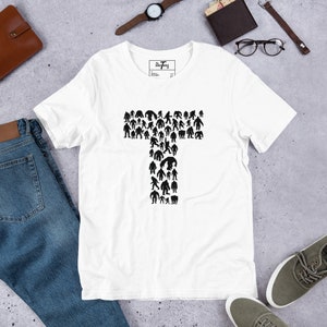 Yeti-Tee, yeti, Sasquatch, big foot, (a letter T shirt), letter T, T,