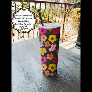 Hibiscus Tumbler Wrap 20 oz | Hand-Drawn Seamless Floral PNG | Sublimation Digital Download | 11.28” x 10” Canvas | Tropical Flower Cup Wrap
